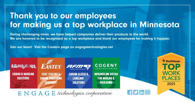 Top workplace award announcement by Engage Technologies.
