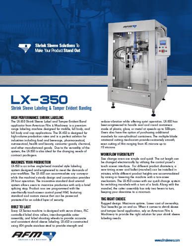 Download the LX-350 shrink sleeve labeling and tamper-evident banding brochure