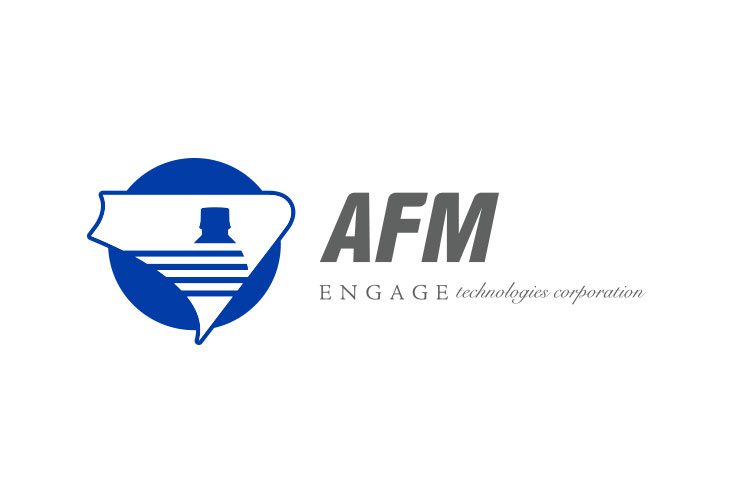Logo with a blue heart and silhouette next to AFM text.